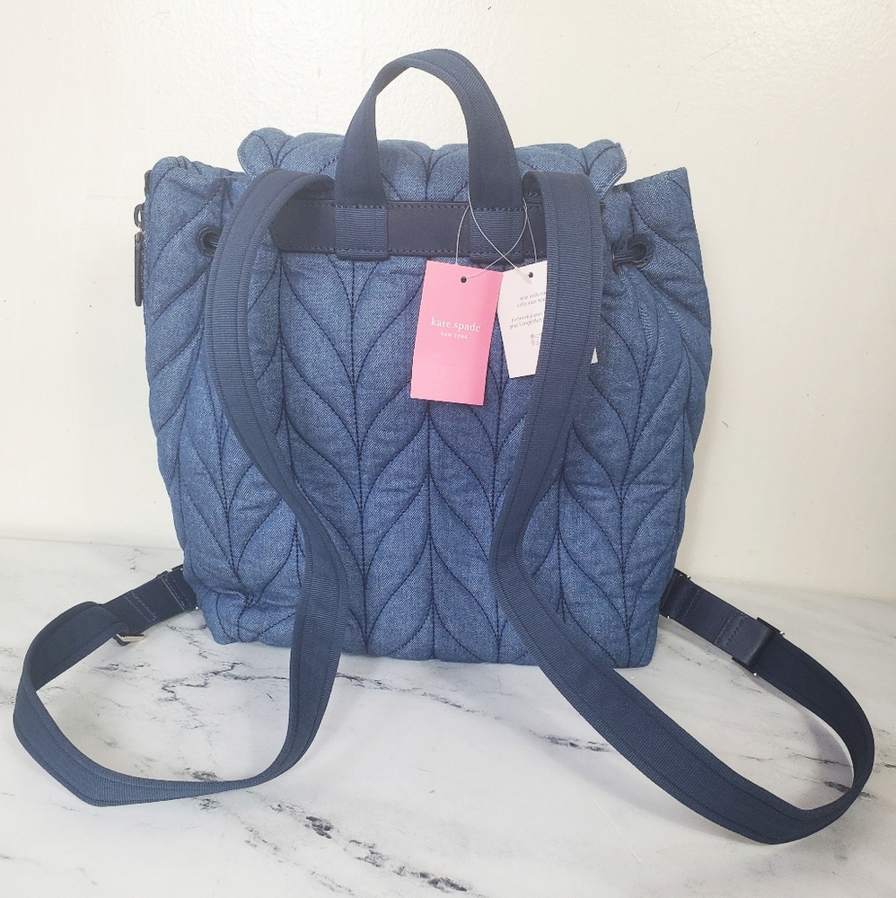 kate spade Quilted Denim Blue Backpack - Picture 2 of 7